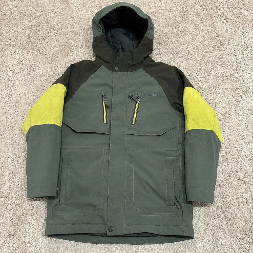 Marmot Boys Gold Star Jacket Kids Medium Green Ski Snowboard Waterproof Hooded
